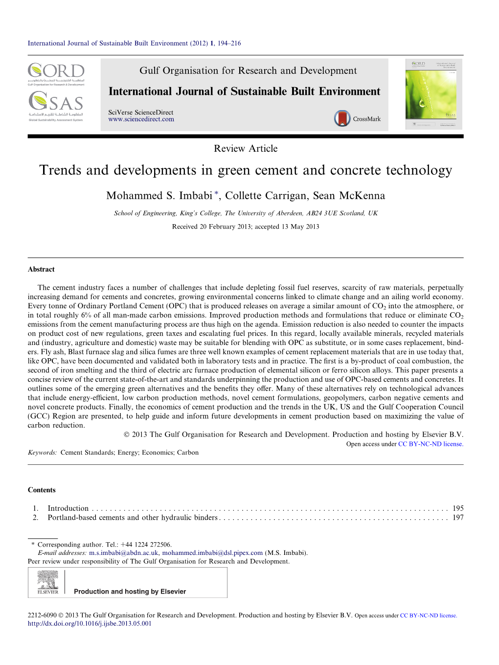 Trends and Developments in Green Cement and Concrete Technology