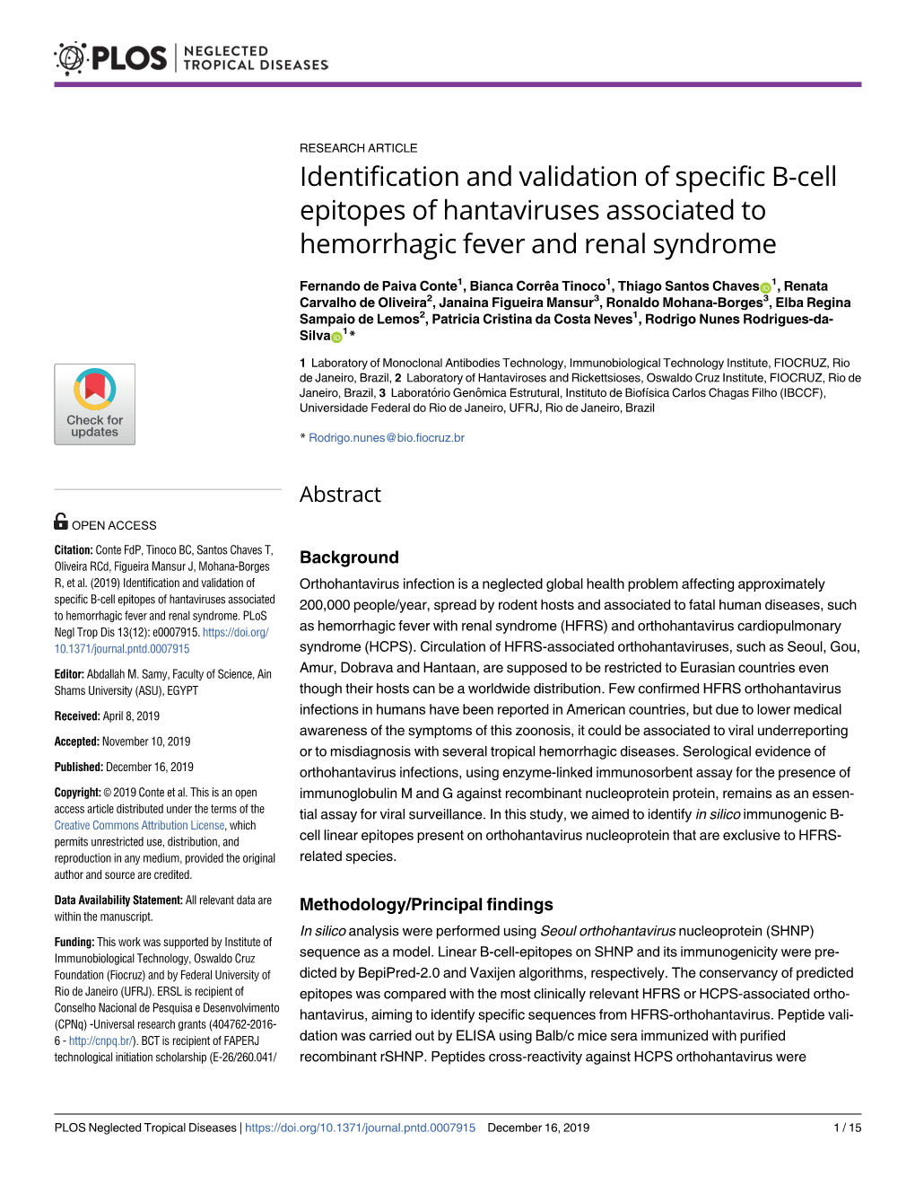 Identification and Validation of Specific B-Cell Epitopes of Hantaviruses Associated to Hemorrhagic Fever and Renal Syndrome