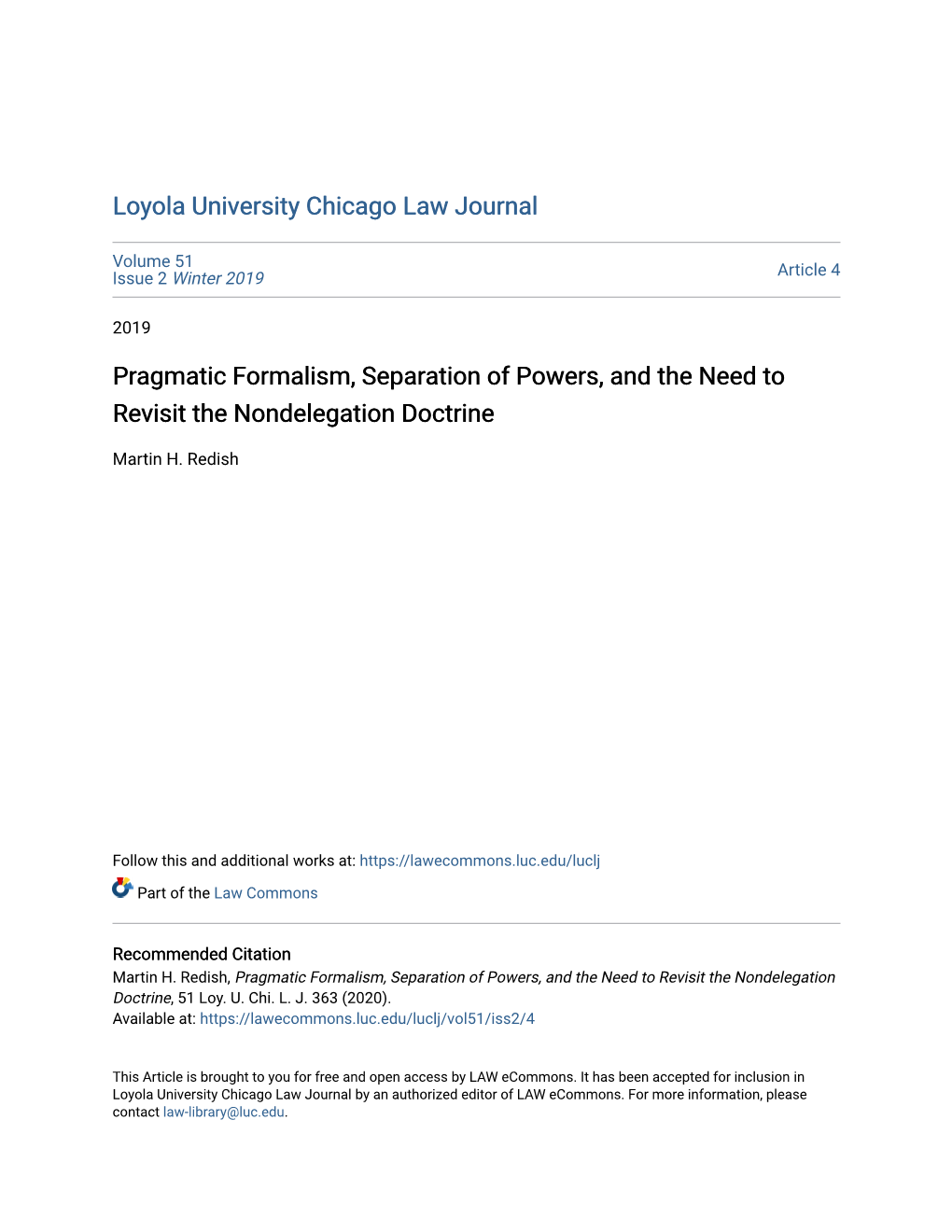 Pragmatic Formalism, Separation of Powers, and the Need to Revisit the Nondelegation Doctrine