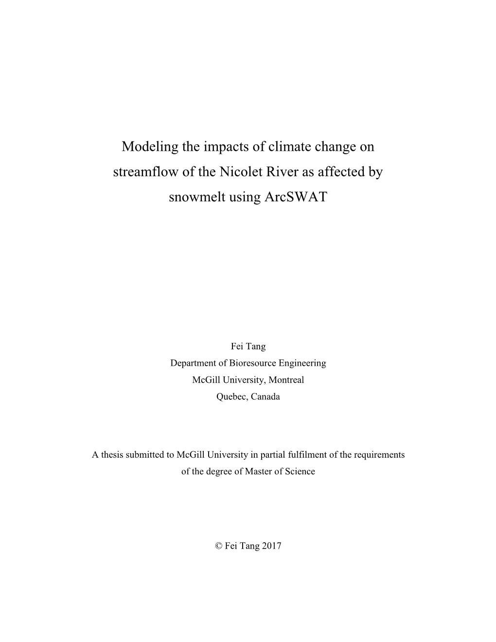 Modeling the Impacts of Climate Change on Streamflow of the Nicolet