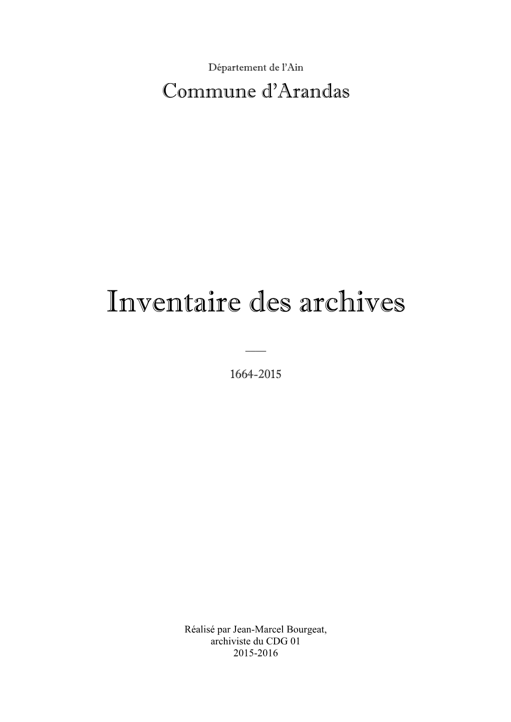 Inventaire Des Archives