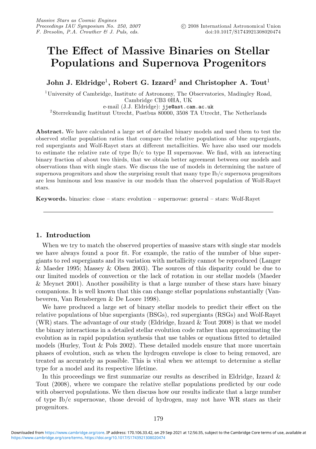 The Effect of Massive Binaries on Stellar Populations and Supernova Progenitors