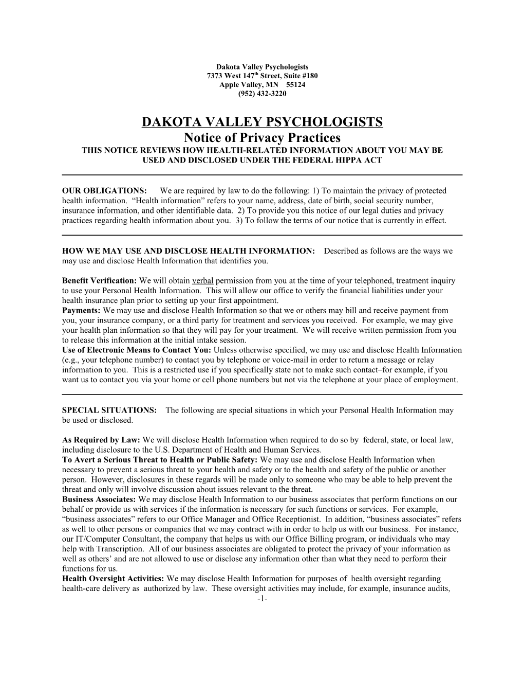 Dakota Valley Psychologists