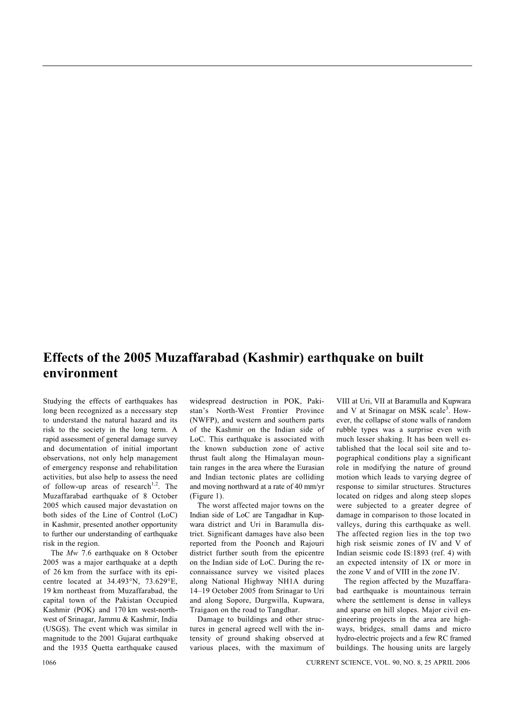 Effects of the 2005 Muzaffarabad (Kashmir) Earthquake on Built Environment