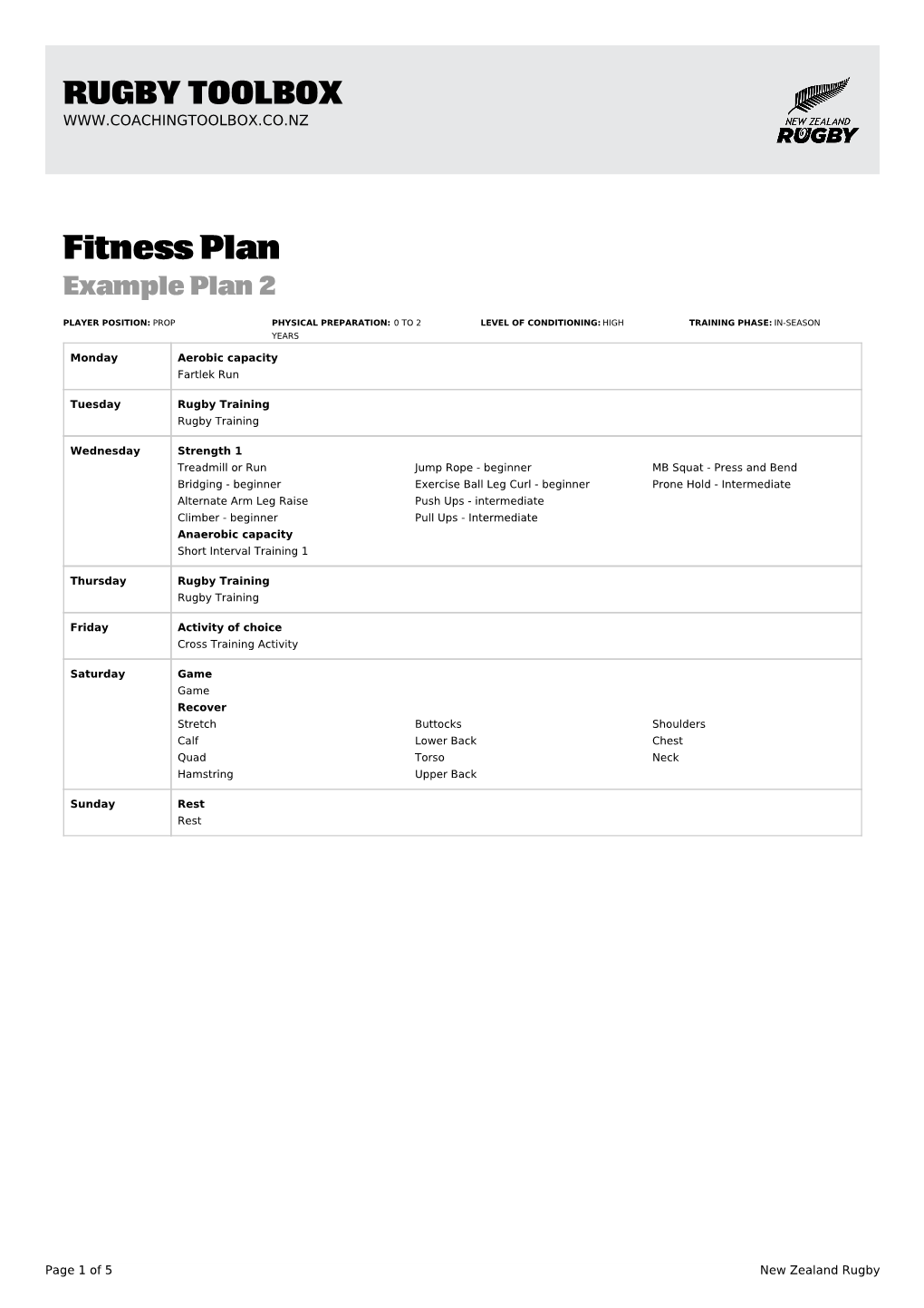 Fitness Plan Example Plan 2