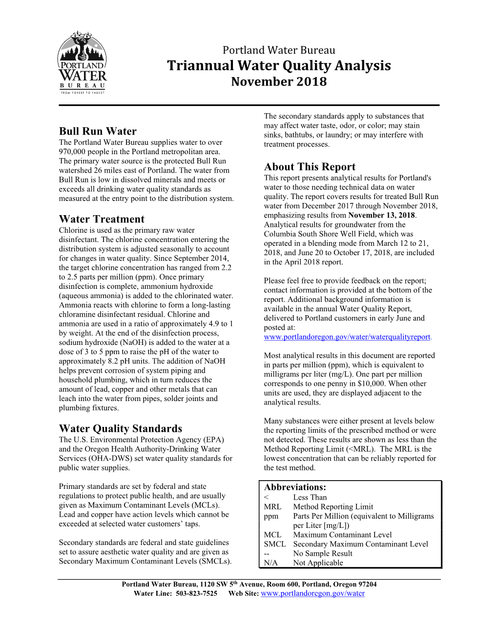 Triannual Water Quality Analysis November 2018