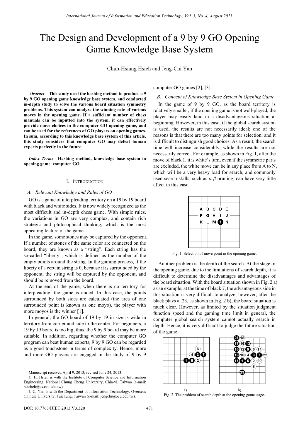 The Design and Development of a 9 by 9 GO Opening Game Knowledge Base System