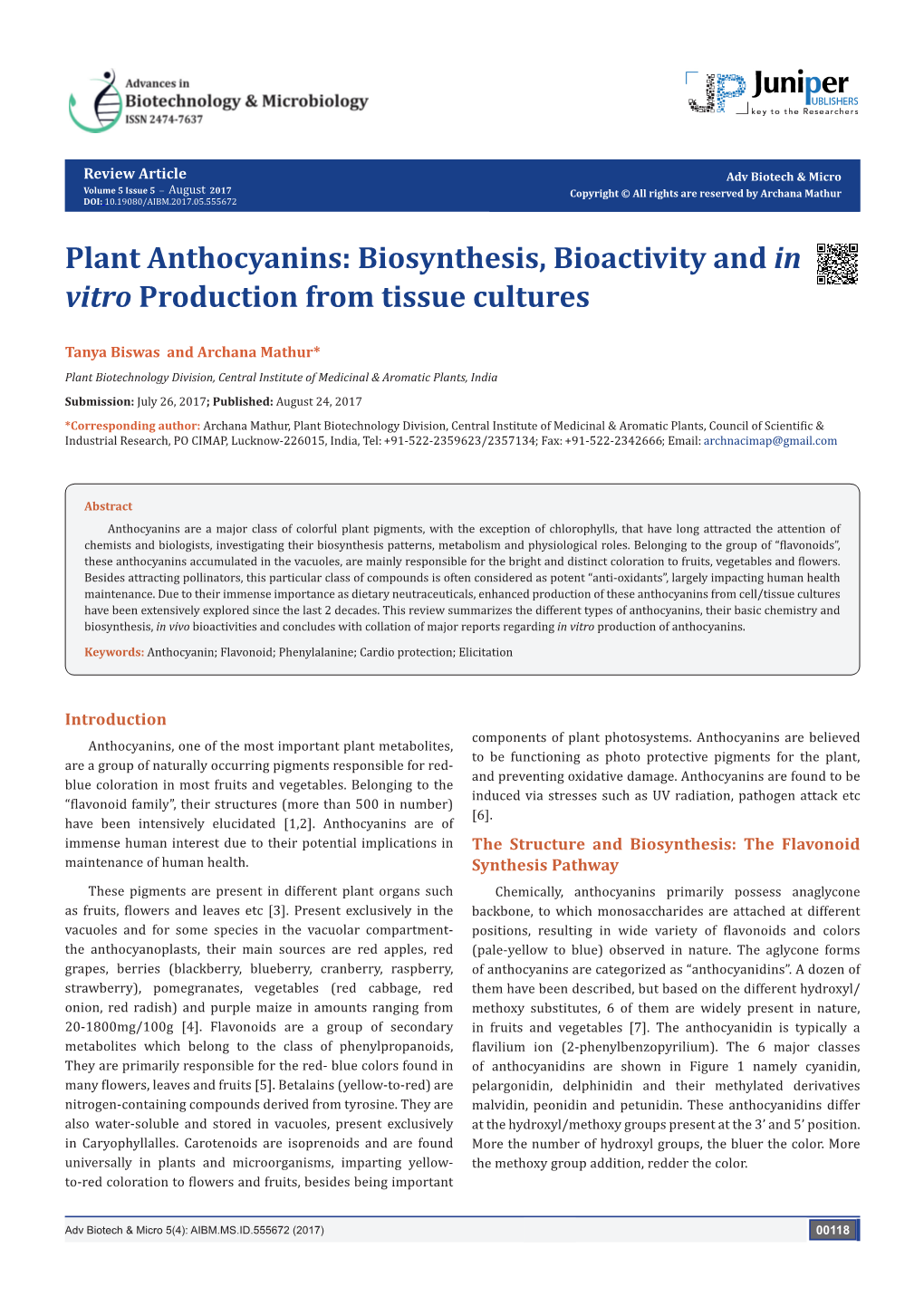 Plant Anthocyanins: Biosynthesis, Bioactivity and in Vitro Production from Tissue Cultures