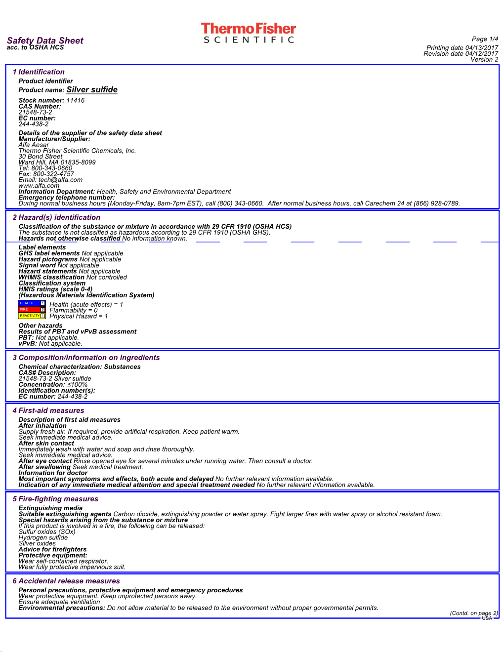 Safety Data Sheet Page 1/4 Acc