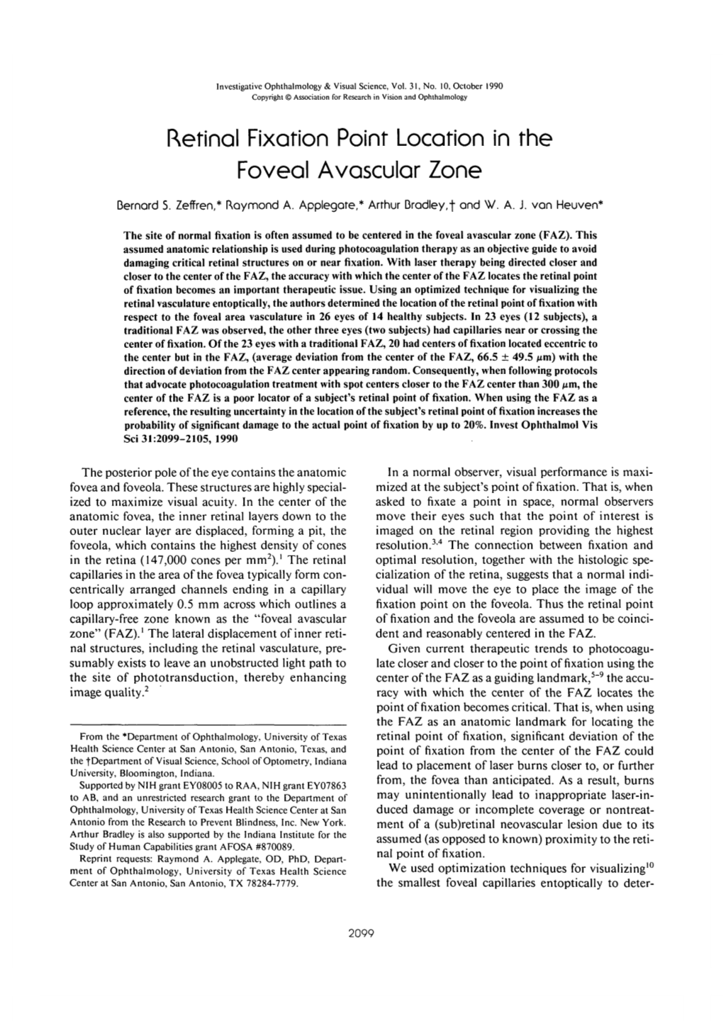 Retinal Fixation Point Location in the Foveal Avascular Zone