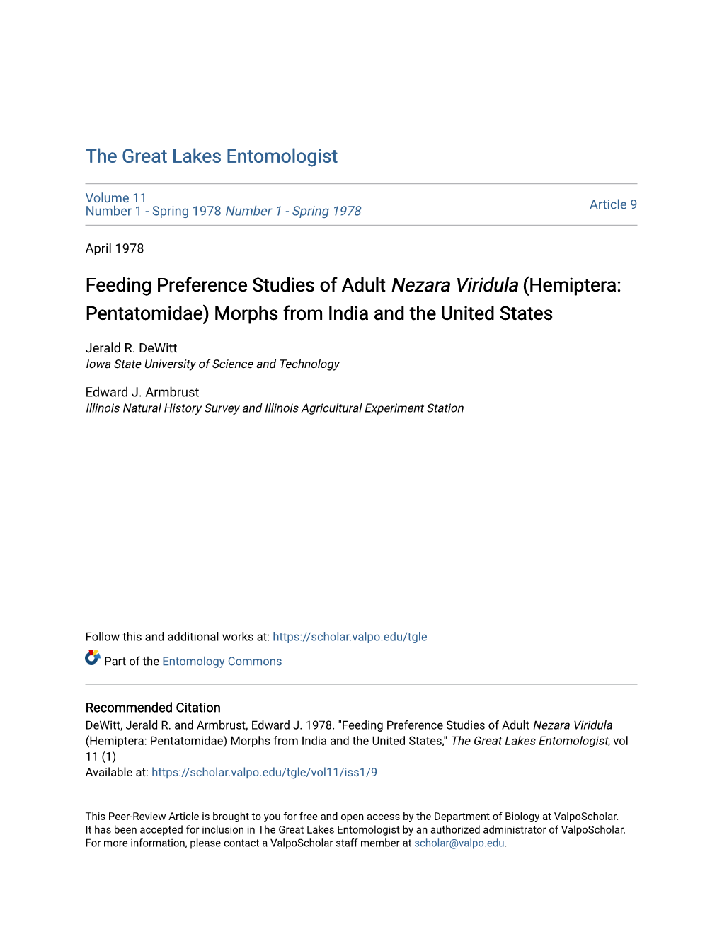 Feeding Preference Studies of Adult Nezara Viridula (Hemiptera: Pentatomidae) Morphs from India and the United States