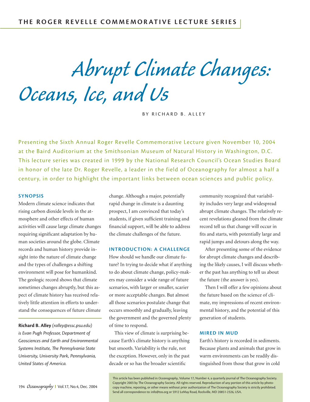 Abrupt Climate Changes: Oceans, Ice, and Us by RICHARD B