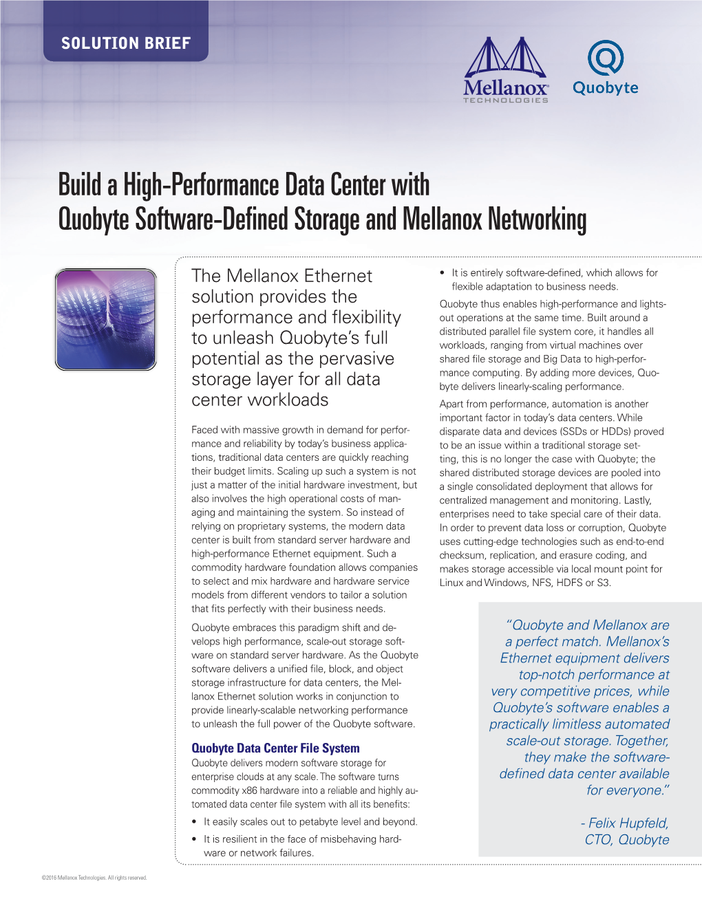 Build a High-Performance Data Center with Quobyte Software-Defined Storage and Mellanox Networking