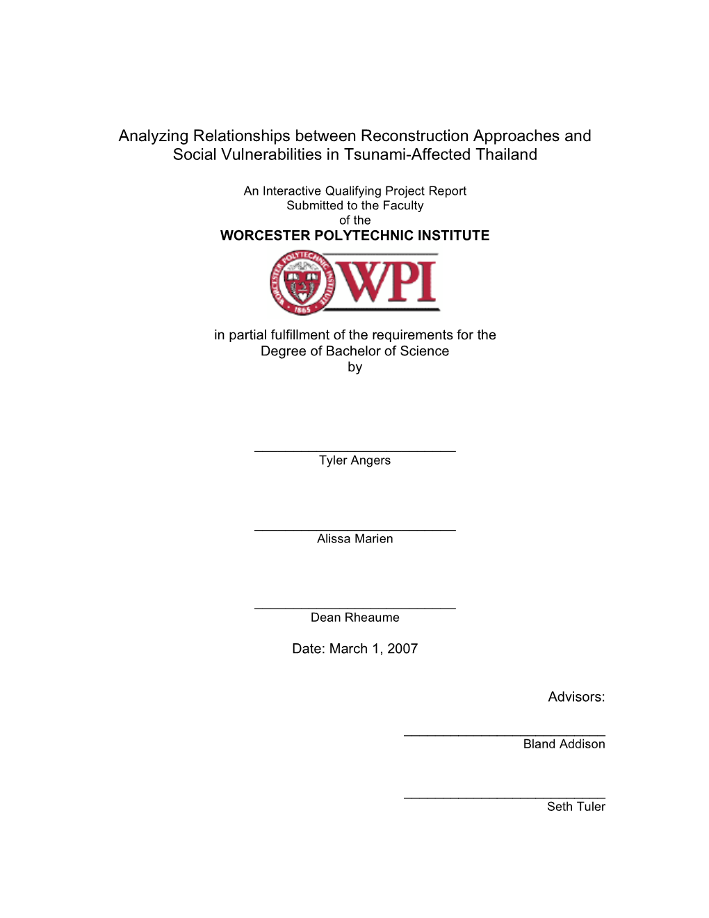 Analyzing Relationships Between Reconstruction Approaches and Social Vulnerabilities in Tsunami-Affected Thailand