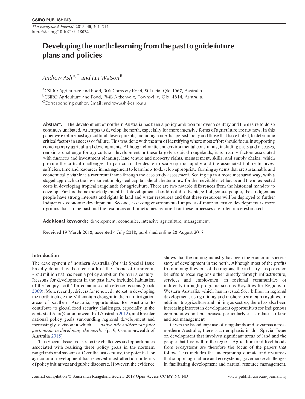 Developing the North: Learning from the Past to Guide Future Plans and Policies