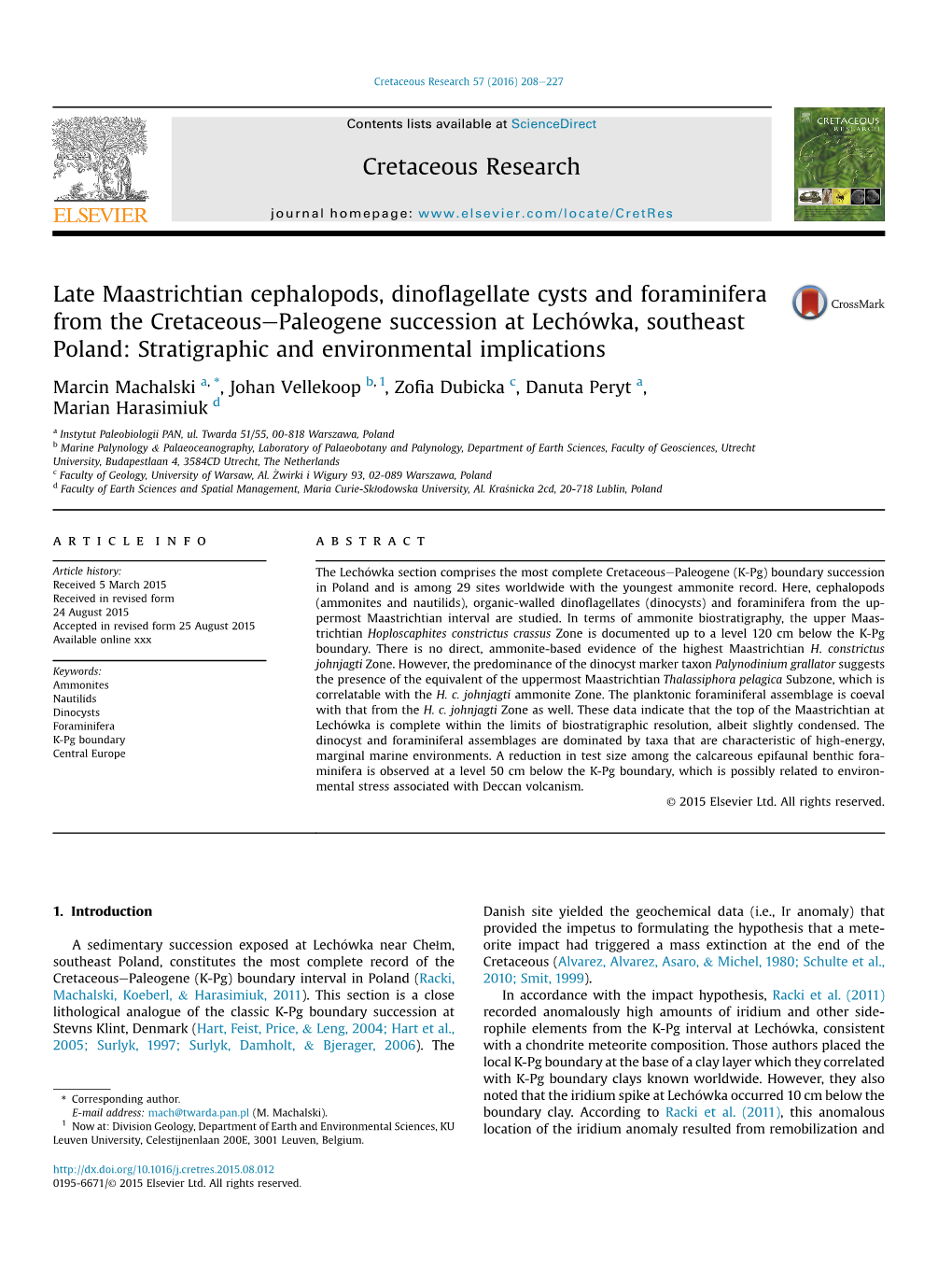 Late Maastrichtian Cephalopods, Dinoflagellate Cysts And