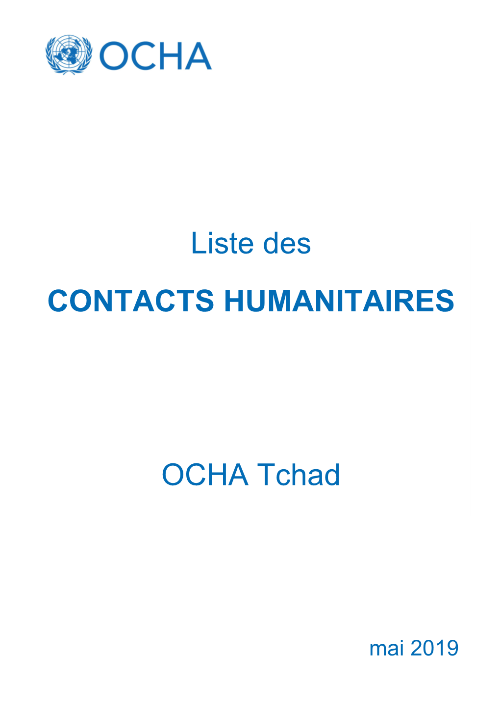 Liste Des CONTACTS HUMANITAIRES OCHA Tchad