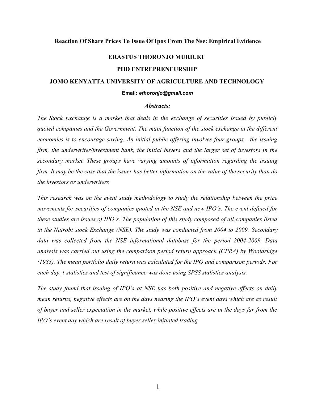 An Empirical Study of the Relationship Between the Price Movements for Securities of Companies