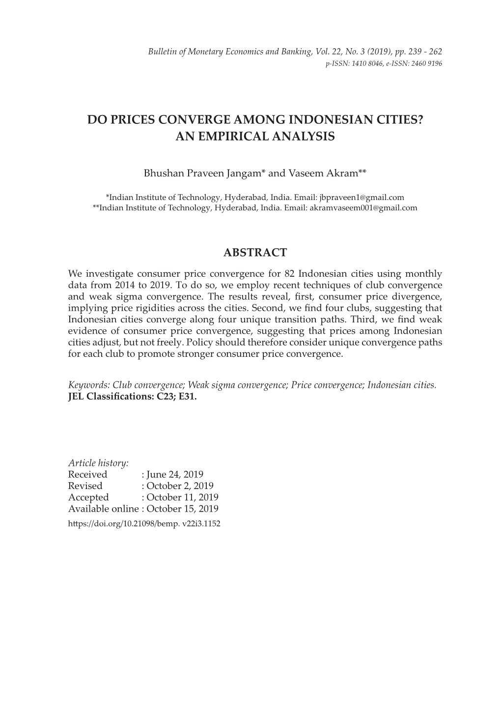 Do Prices Converge Among Indonesian Cities? an Empirical Analysis