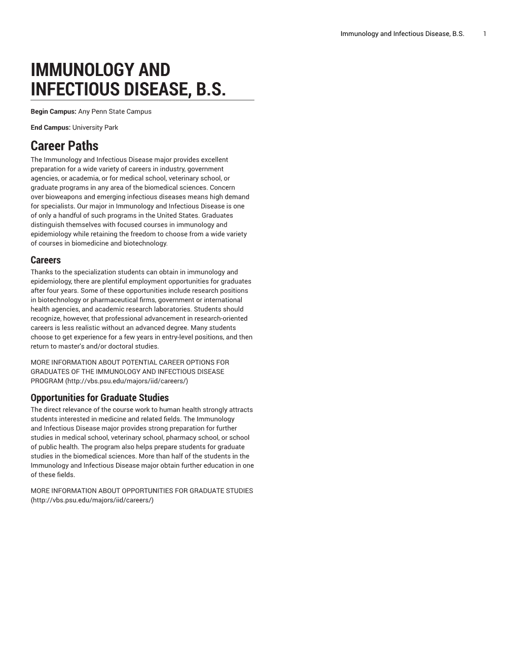 Immunology and Infectious Disease, B.S. 1