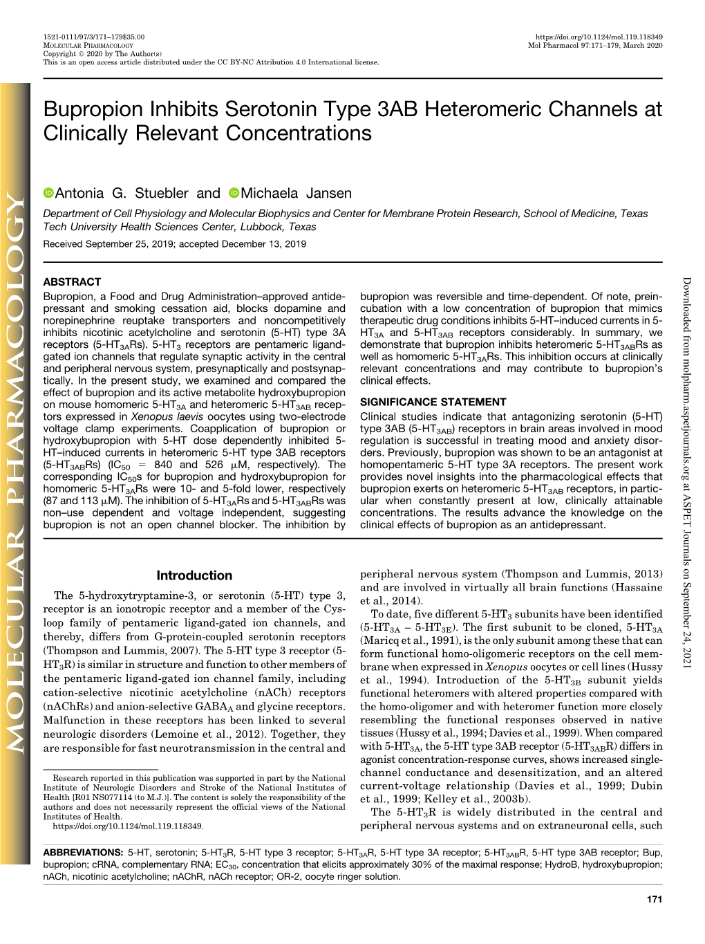 Bupropion Inhibits Serotonin Type 3AB Heteromeric Channels at Clinically Relevant Concentrations