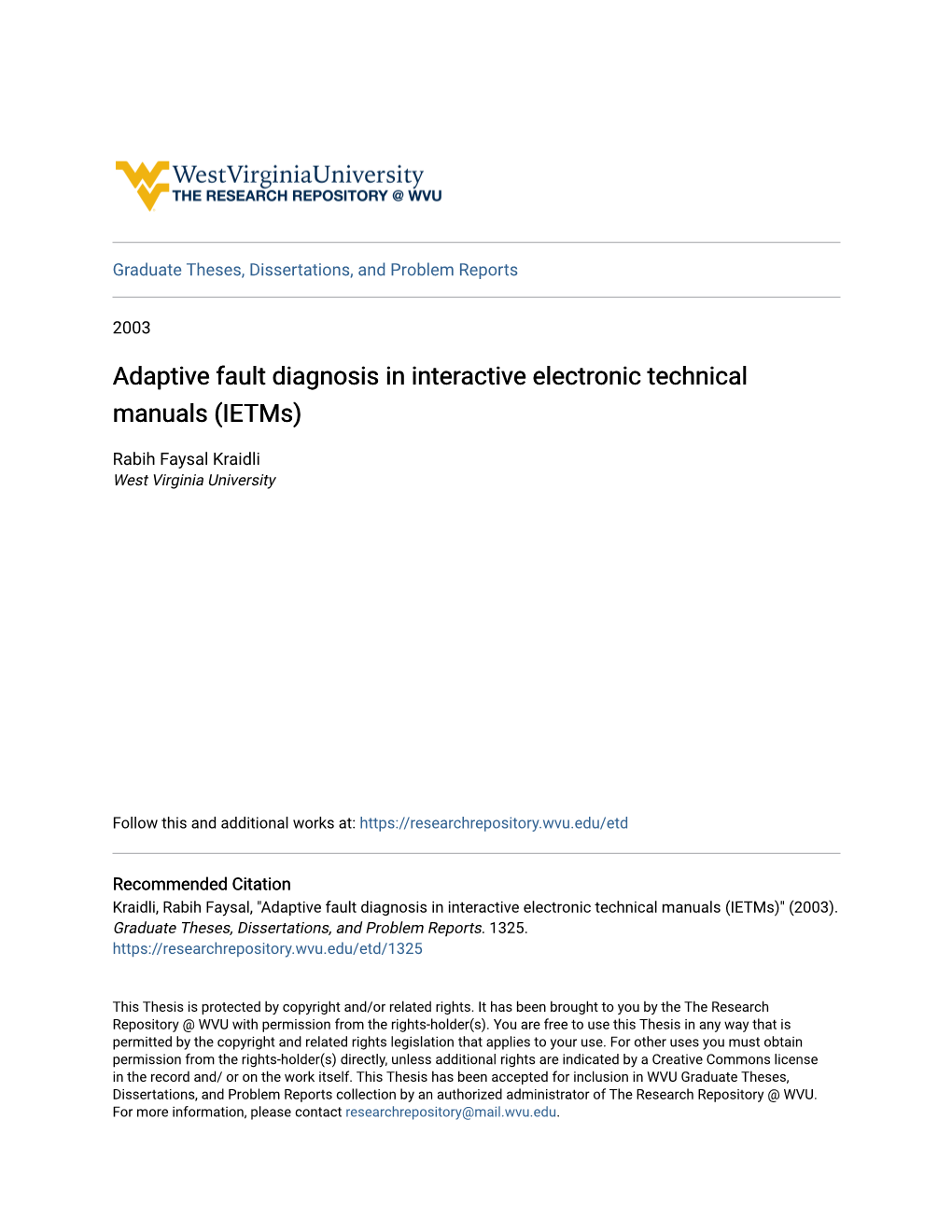 Adaptive Fault Diagnosis in Interactive Electronic Technical Manuals (Ietms)