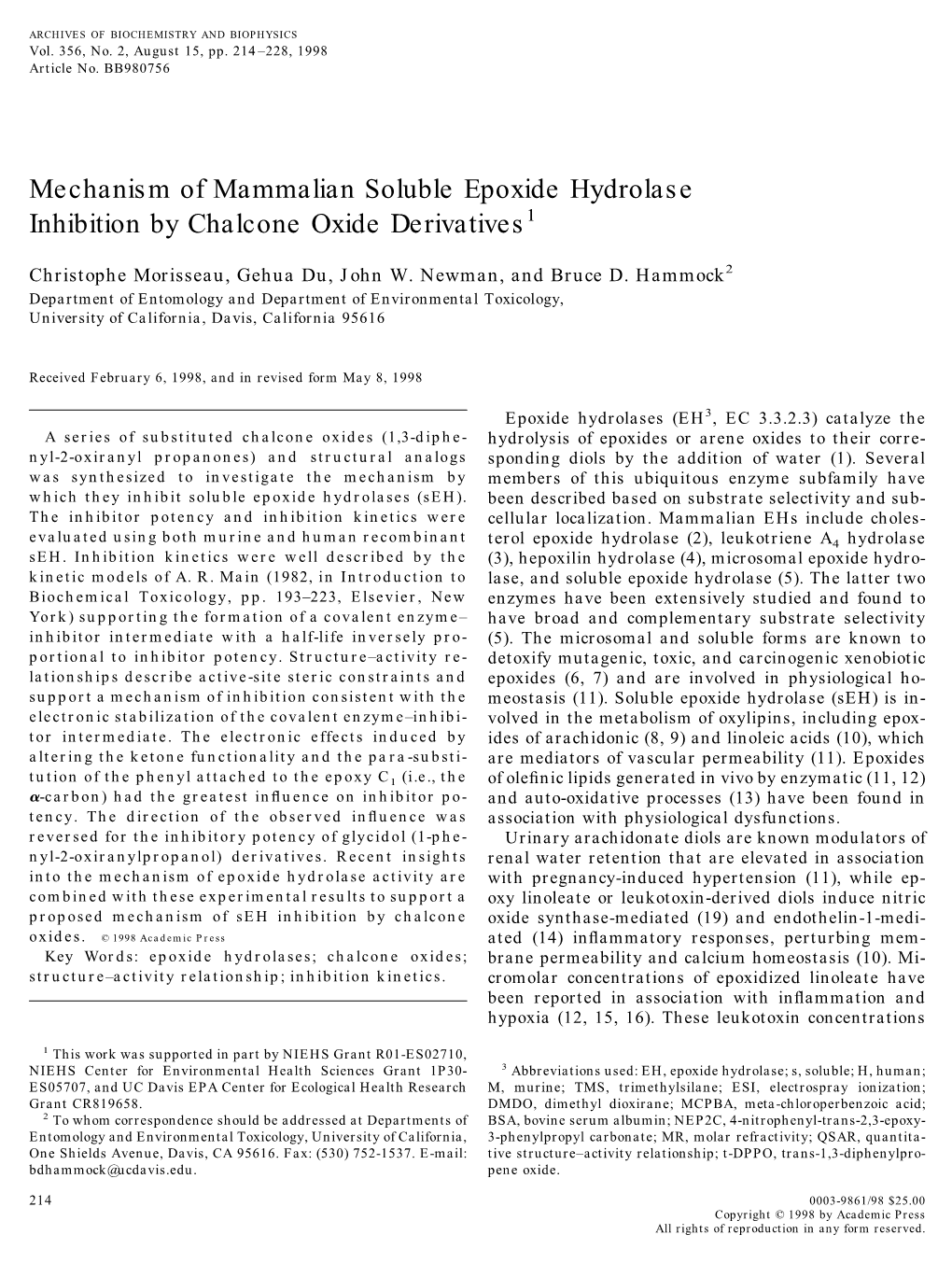 Mechanism of Mammalian Soluble Epoxide Hydrolase Inhibition by Chalcone Oxide Derivatives1