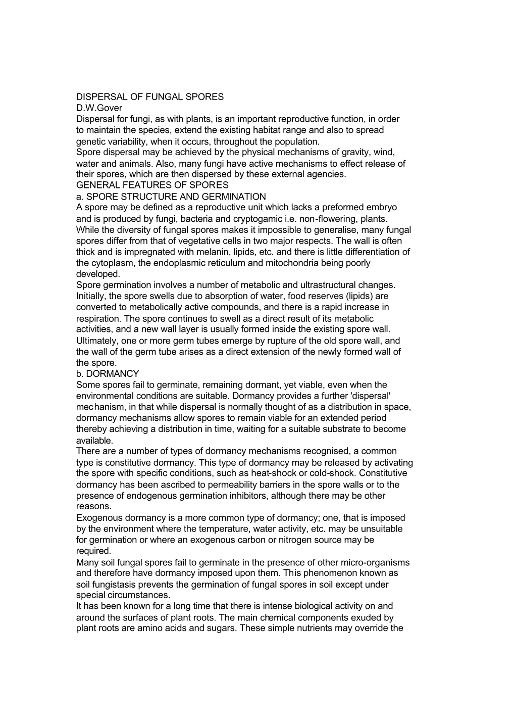 Dispersal of Fungal Spores