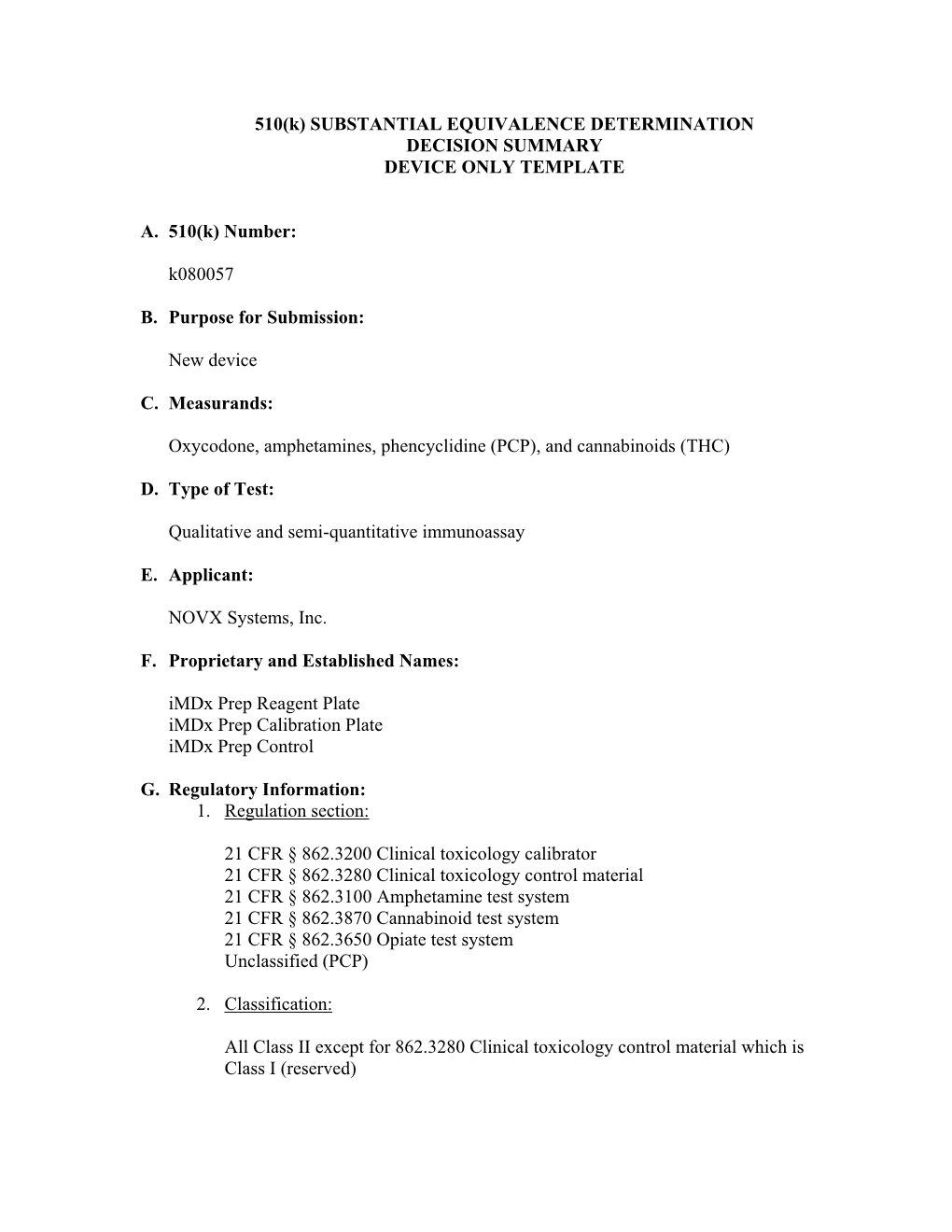 510(K) SUBSTANTIAL EQUIVALENCE DETERMINATION CHECKLIST