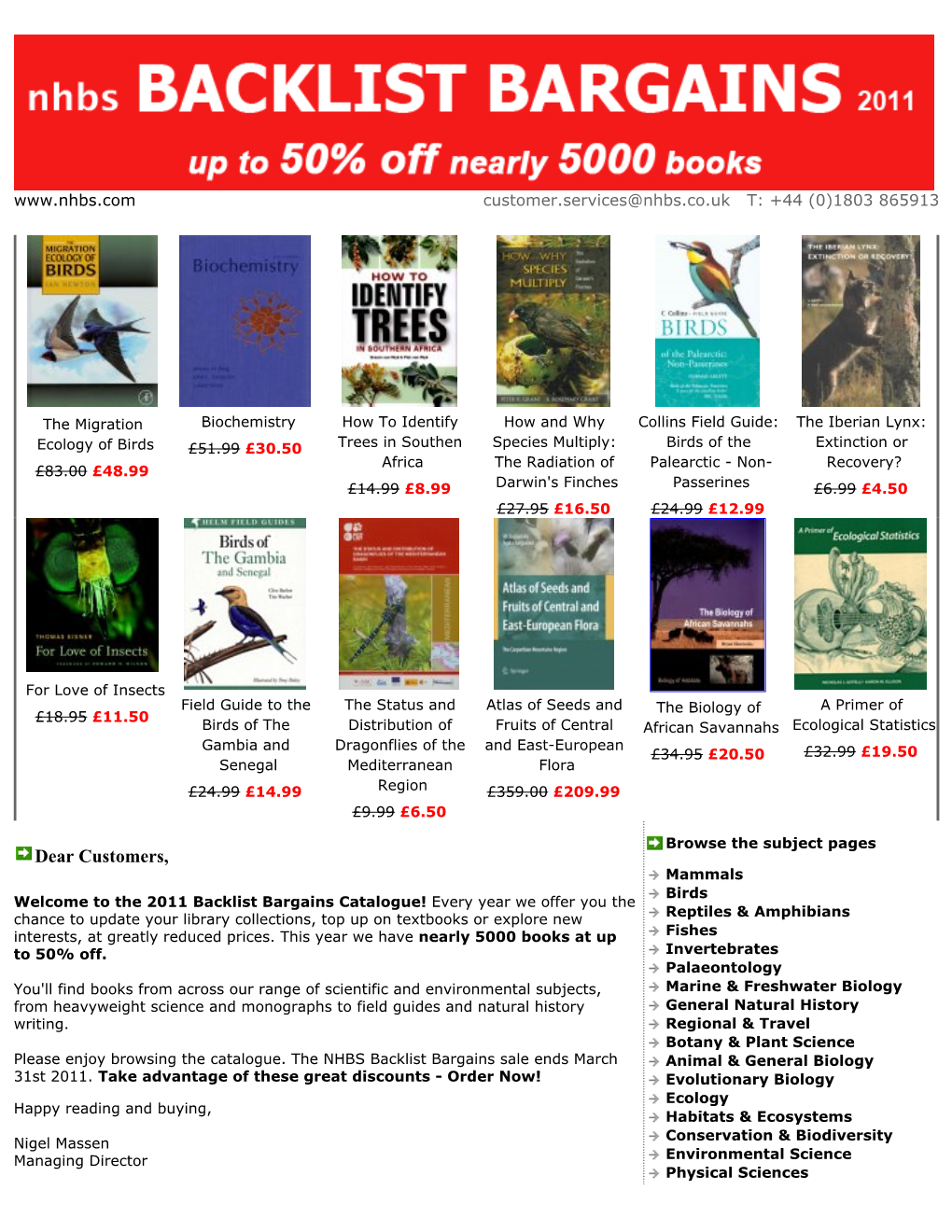 NHBS Backlist Bargains 2011 Main Web Page NHBS Home Page