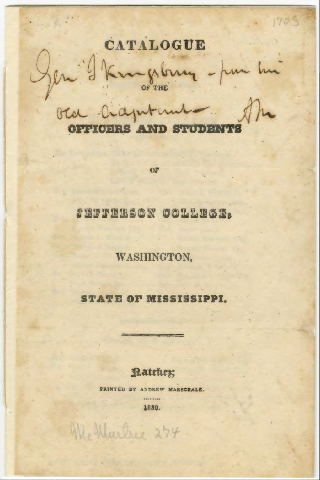 Catalogue of the Officers and Students of Jefferson College, Washington