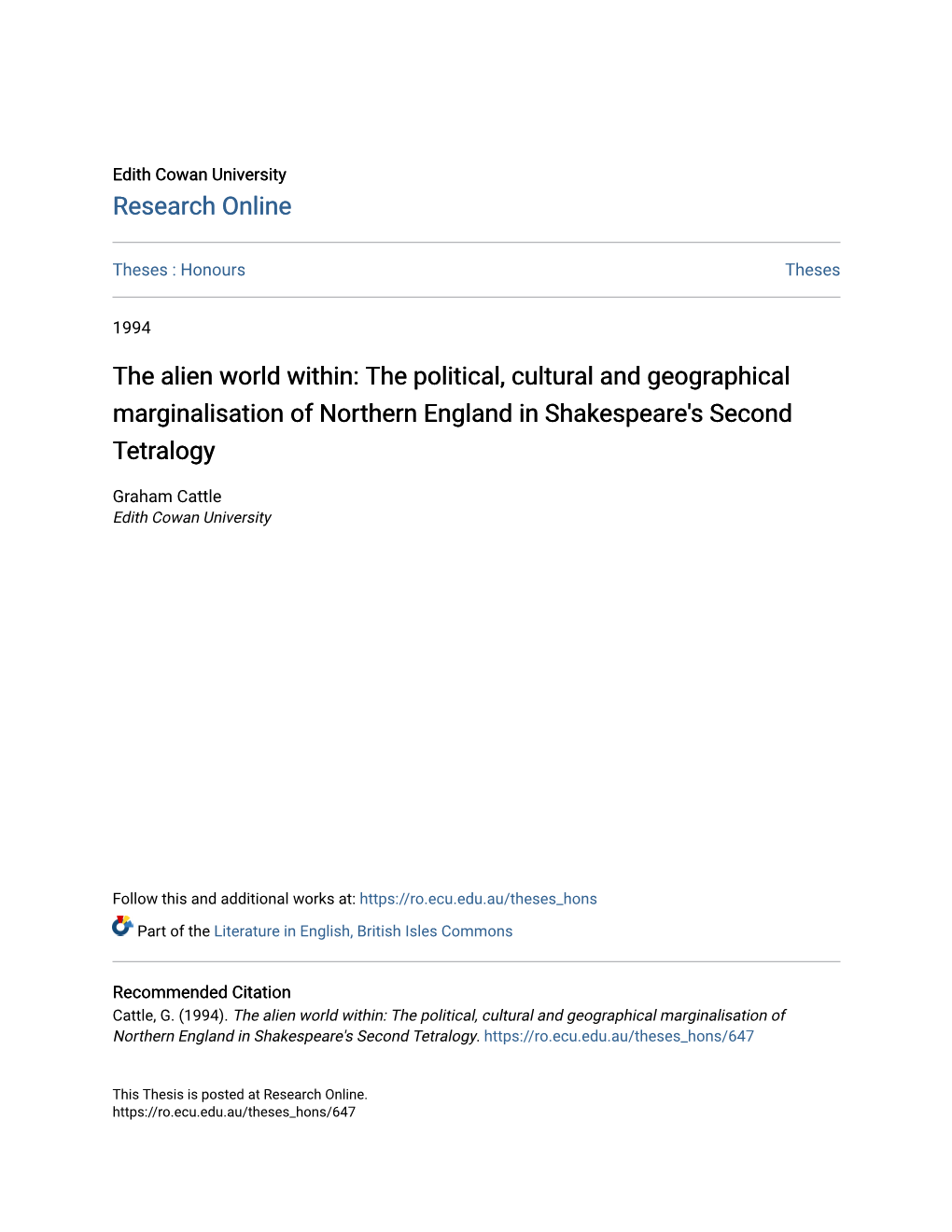 The Political, Cultural and Geographical Marginalisation of Northern England in Shakespeare's Second Tetralogy