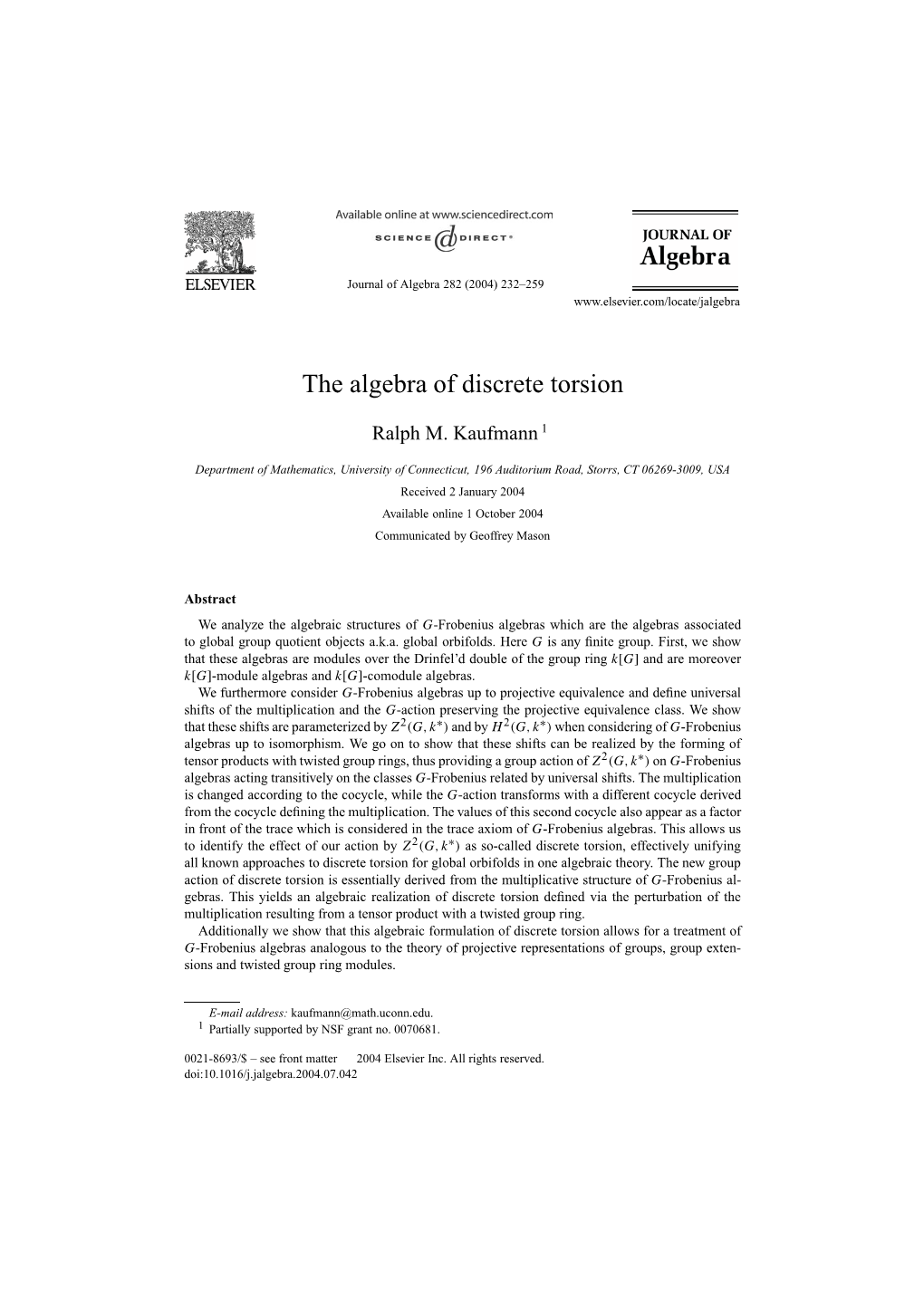 The Algebra of Discrete Torsion