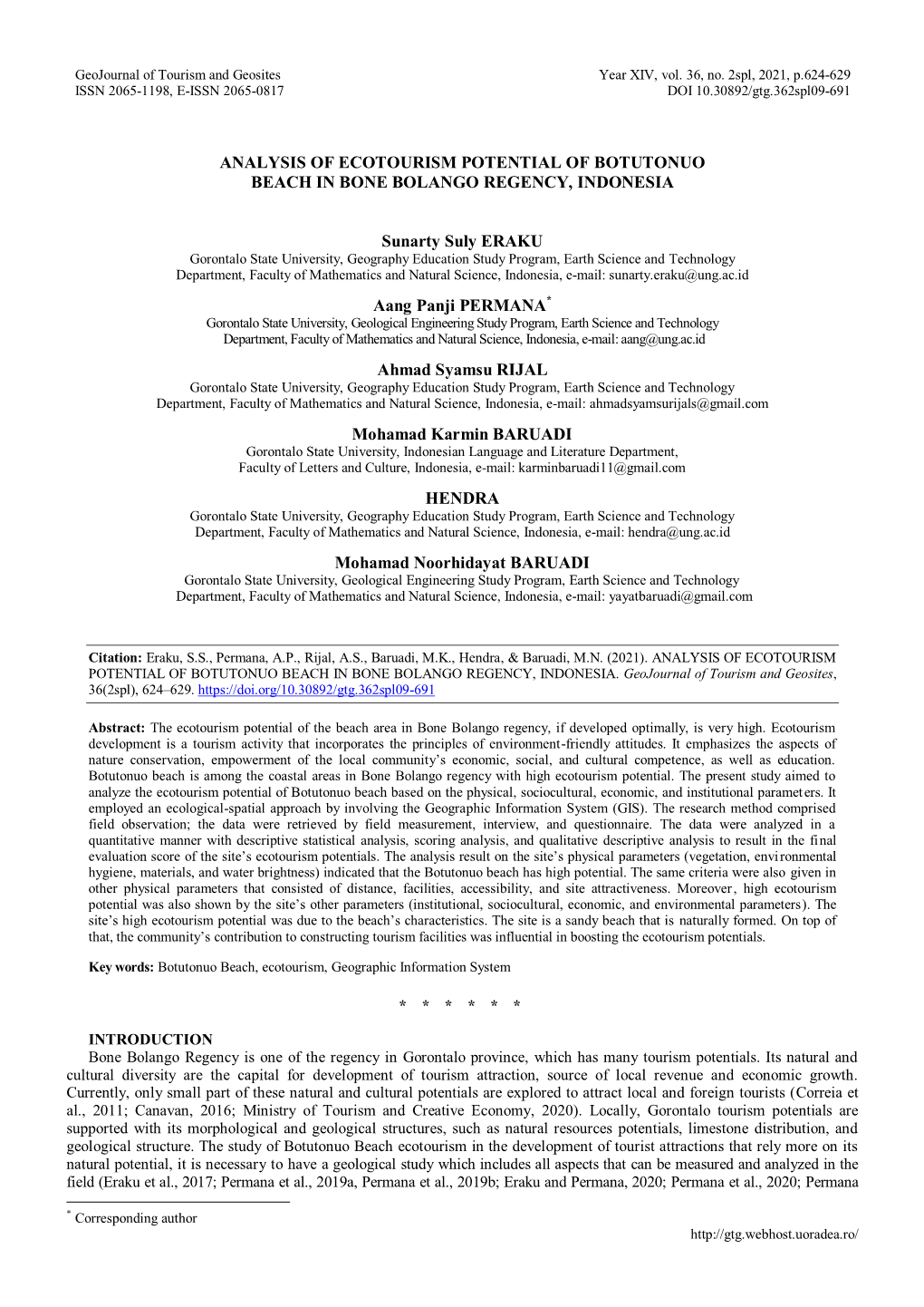 Analysis of Ecotourism Potential of Botutonuo Beach in Bone Bolango Regency, Indonesia