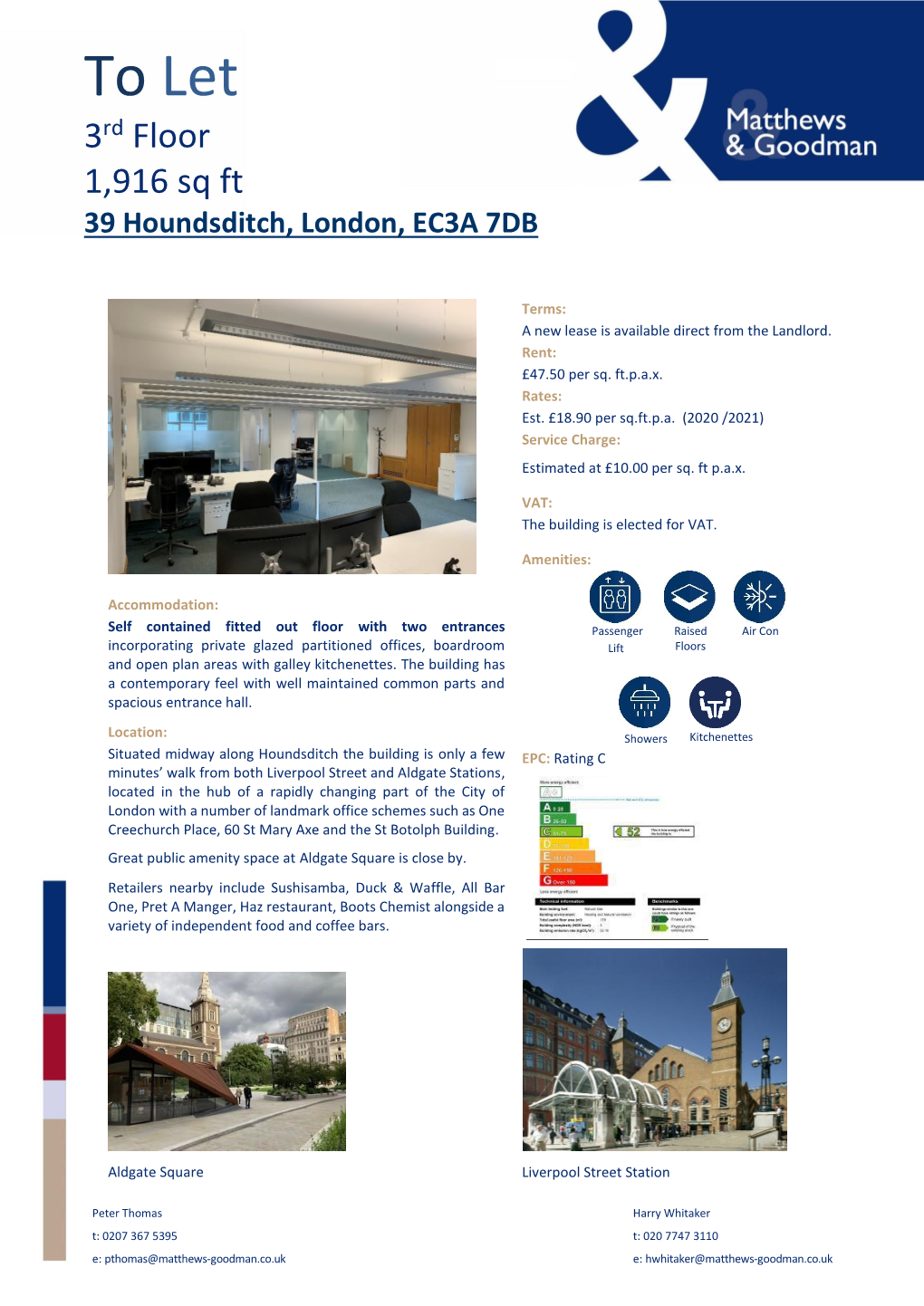 To Let 3Rd Floor 1,916 Sq Ft 39 Houndsditch, London, EC3A 7DB