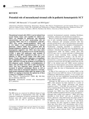 Potential Role of Mesenchymal Stromal Cells in Pediatric Hematopoietic SCT