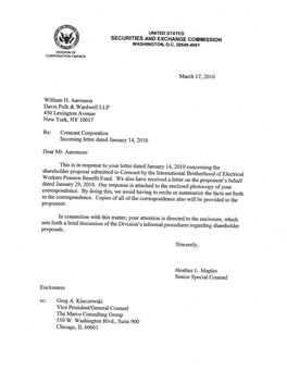 Comcast Corporation Incoming Letter Dated January 14,2010