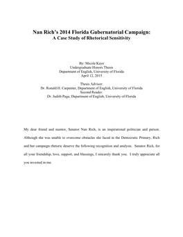 Nan Rich's 2014 Florida Gubernatorial Campaign
