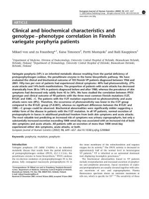 Clinical and Biochemical Characteristics and Genotype – Phenotype Correlation in Finnish Variegate Porphyria Patients