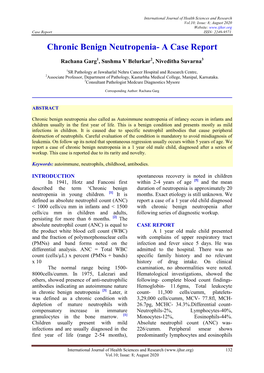 Chronic Benign Neutropenia- a Case Report