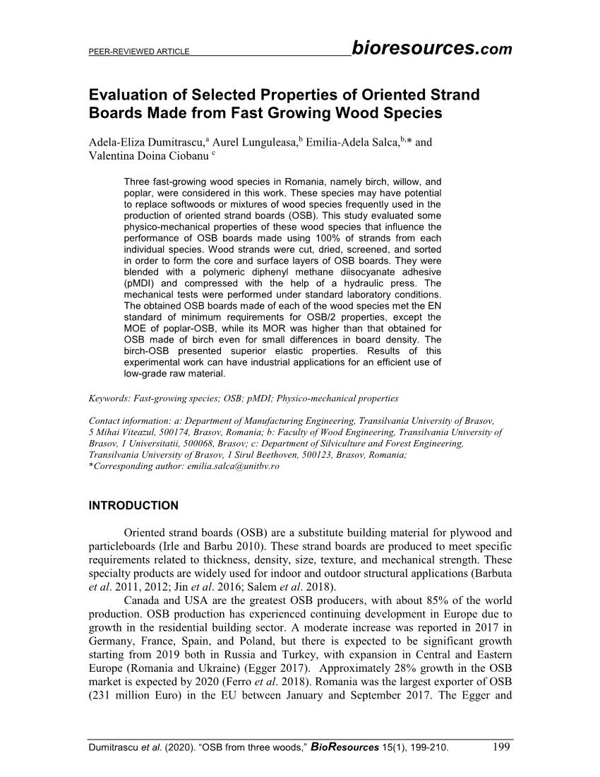 Evaluation of Selected Properties of Oriented Strand Boards Made from Fast Growing Wood Species