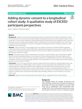 Adding Dynamic Consent to a Longitudinal Cohort Study: a Qualitative Study of EXCEED Participant Perspectives Susan E