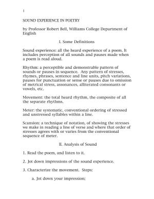 1 SOUND EXPERIENCE in POETRY by Professor Robert Bell, Williams