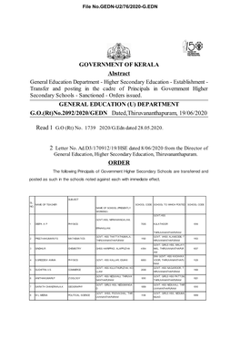 GOVERNMENT of KERALA Abstract