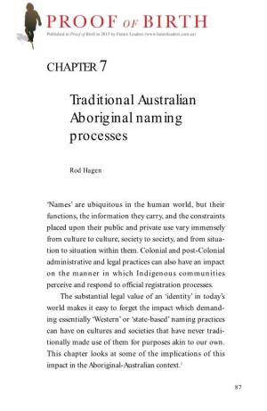 Traditional Australian Aboriginal Naming Processes