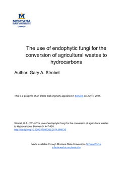The Use of Endophytic Fungi for the Conversion of Agricultural Wastes to Hydrocarbons