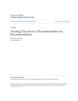 Teaching Time Savers: a Recommendation for Recommendations Michael E
