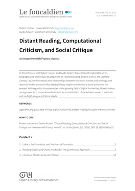 Distant Reading, Computational Criticism, and Social Critique