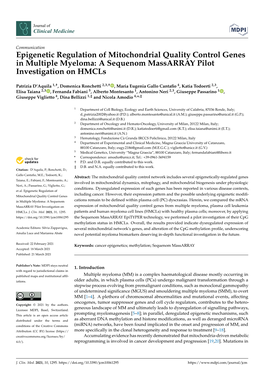 Epigenetic Regulation of Mitochondrial Quality Control Genes in Multiple Myeloma: a Sequenom Massarray Pilot Investigation on Hmcls