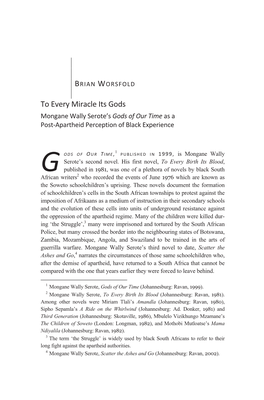 To Every Miracle Its Gods Mongane Wally Serote’S Gods of Our Time As a Post-Apartheid Perception of Black Experience